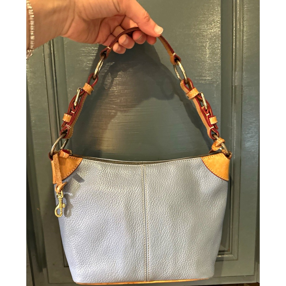 M Vintage Dooney & Bourke All Weather Leather 2 Hobo Shoulder Bag n Rare SkyBlue